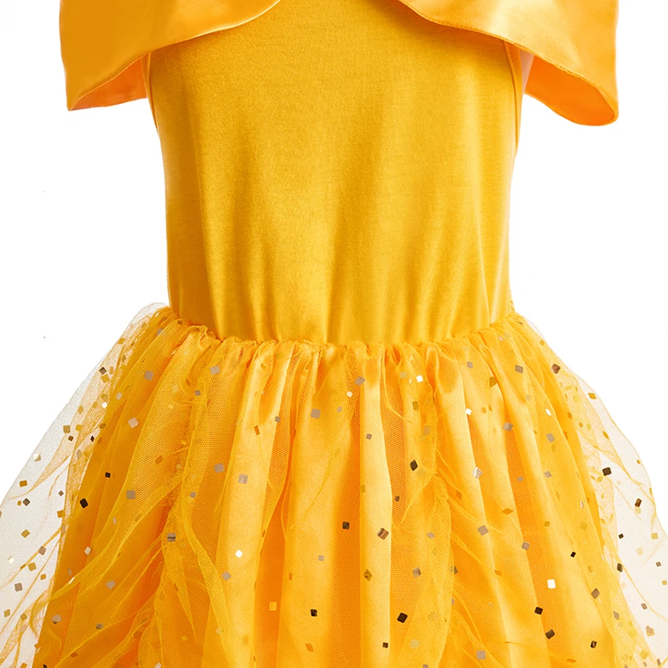 Vestido de Cosplay de Bella amarilla para niña, disfraz de princesa para niños, ropa de fiesta de actuación de cumpleaños y Carnaval de Halloween - imagen 5