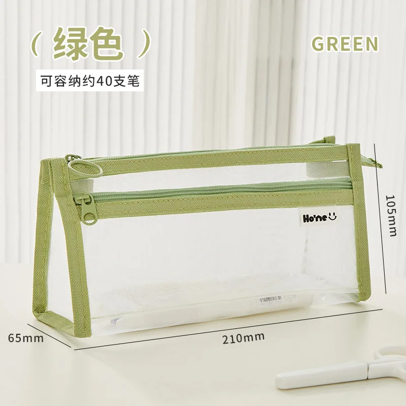 Bolsa de lápices de malla transparente, estuche de bolígrafo, bolsa de almacenamiento de gasa de doble capa para papelería, oficina y escuela - imagen 4