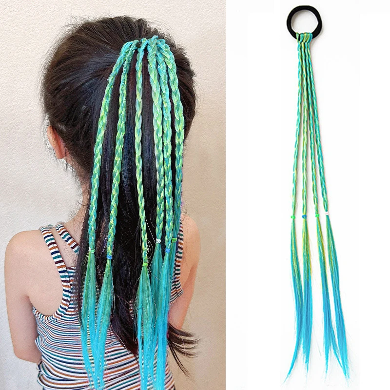 Pelucas coloridas degradadas para niñas, horquilla, soporte para cola de caballo, lazos de banda de goma, tocado de bebé trenzado fresco, accesorios para el cabello fiesta - imagen 3
