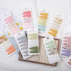 Pinzas para el pelo de tela con estampado de flores para bebé, pasadores BB coreanos de 6cm, horquillas simples a cuadros para niñas recién nacidas, 6 unidades por juego