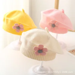Gorro de lana con flores para bebe muy suave - talla 0-4 anos