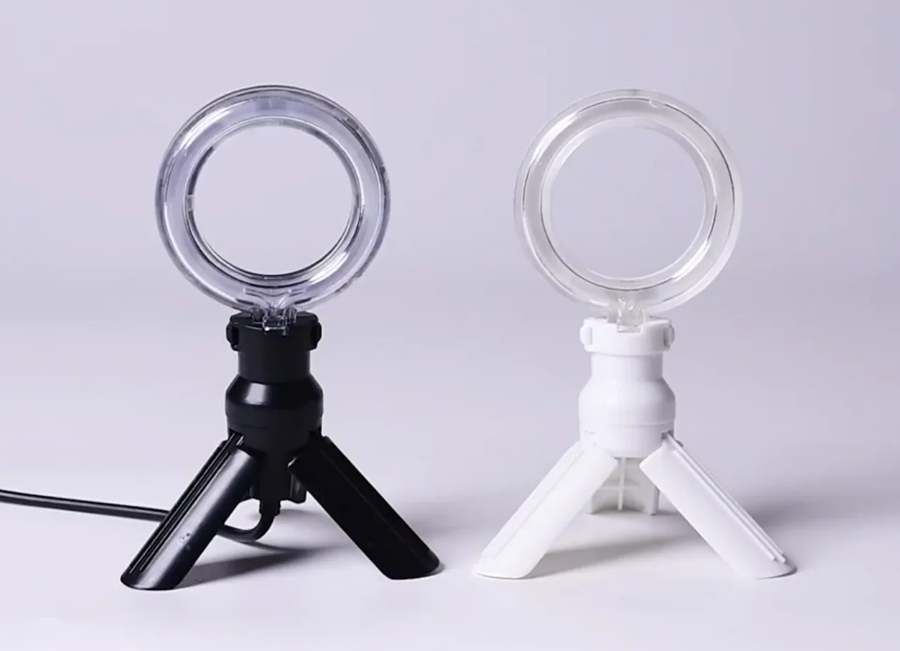 Juguetes de cápsula grita, lindo anillo de luz de trípode selfie en miniatura kawaii para casa de muñecas 1/12, figuras de adornos de montaje de luz de relleno - imagen 2