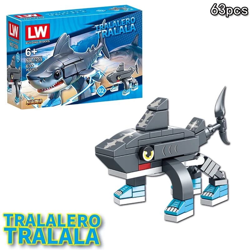 Anime italiano Brainrot Tralalero Tralala figura bloque de juguete Tung Tung Sahur Shark BricksToy regalo para niños caja ciega - imagen 3