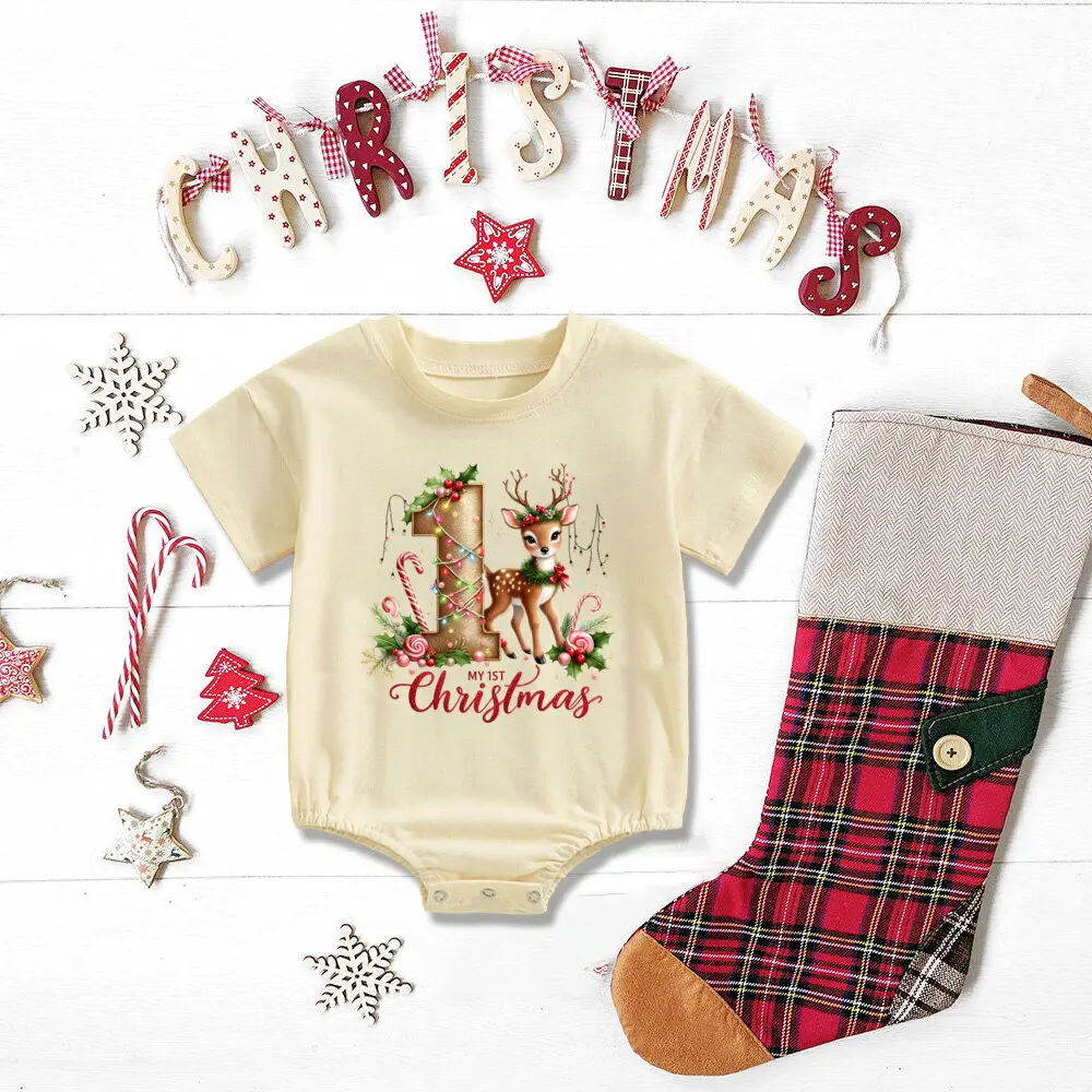 Mameluco de burbujas con estampado de My 1st Christmas para bebé, mono infantil para fiesta de Navidad, pelele de manga corta para niños y niñas, mono de Navidad para niños pequeños - imagen 5