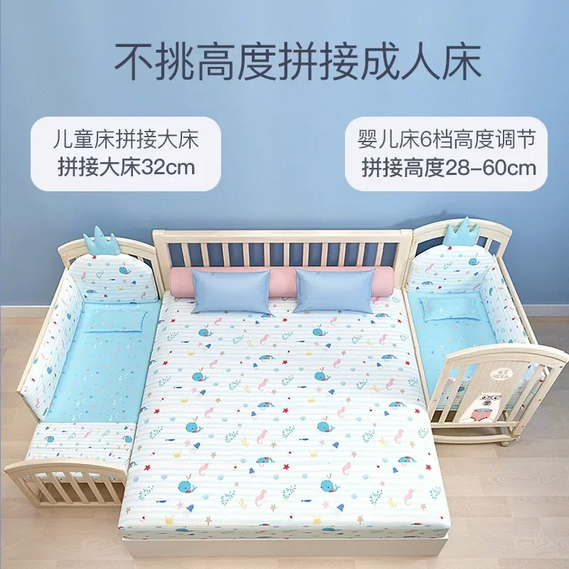 Cuna de troncos sólidos sin laca, cama bb para recién nacido, cama móvil multifuncional para niños, cama queen empalmada - imagen 3