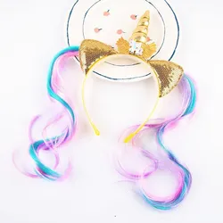 Peluca unicornio infantil con lentejuelas para fiesta de cumpleaños