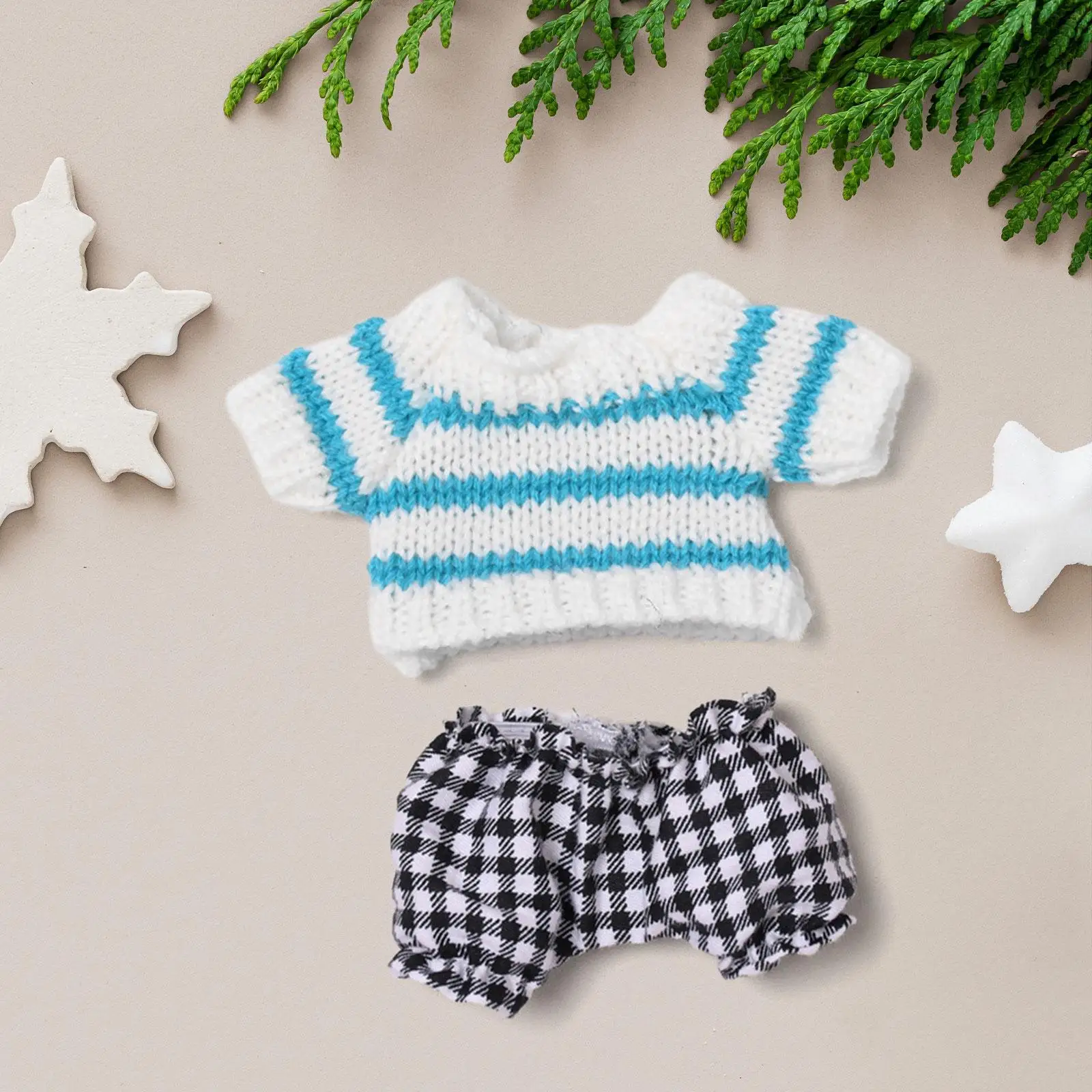 2 Pieces Fashion Dolls Striped Sweater with Pants for 15-17cm Boy Dolls New Year Gifts