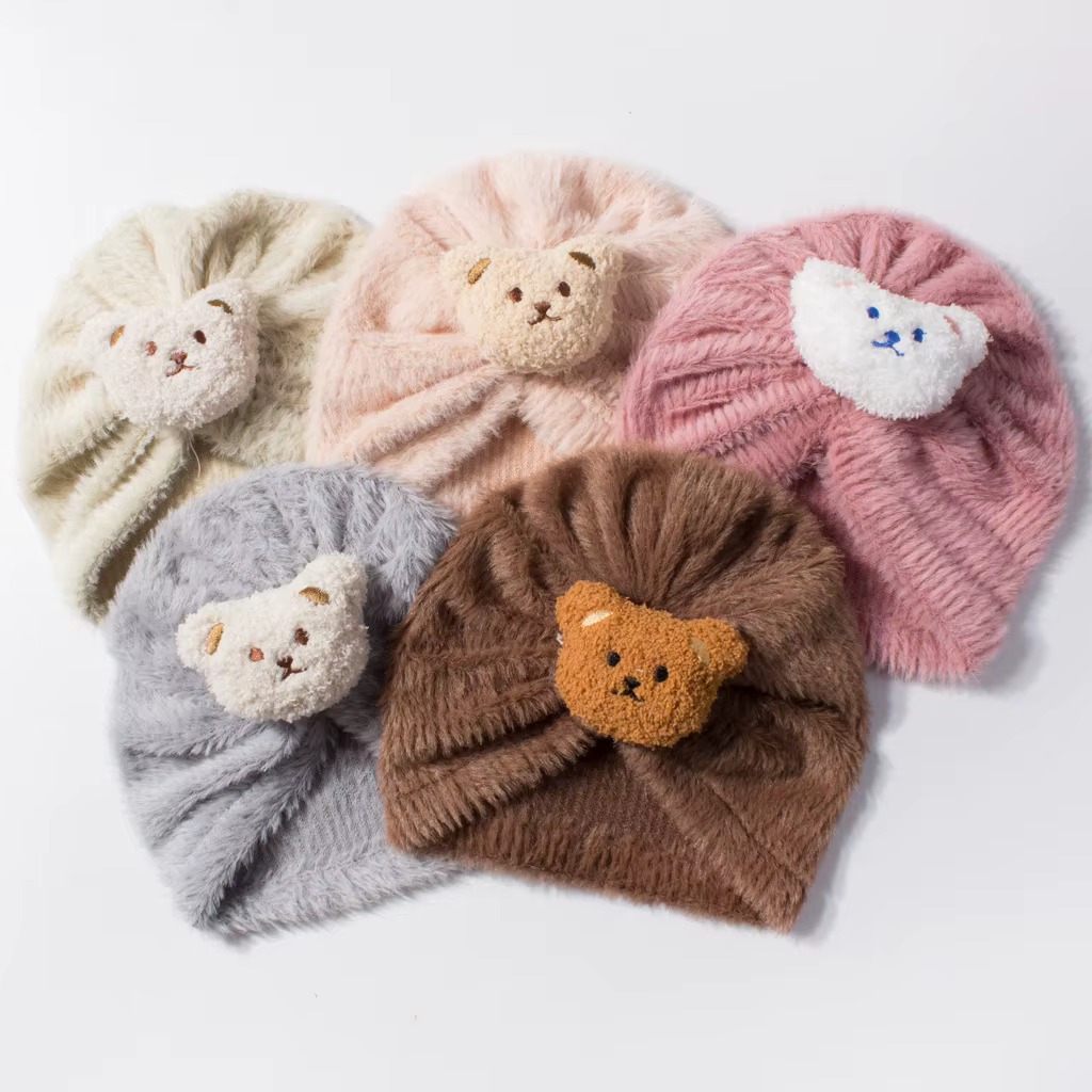 Somenie Gorro de felpa para bebé con oso – Otoño e invierno - imagen 3