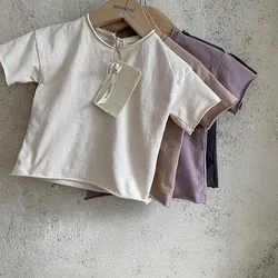 Camiseta algodón manga corta vintage verano para niños – Color sólido