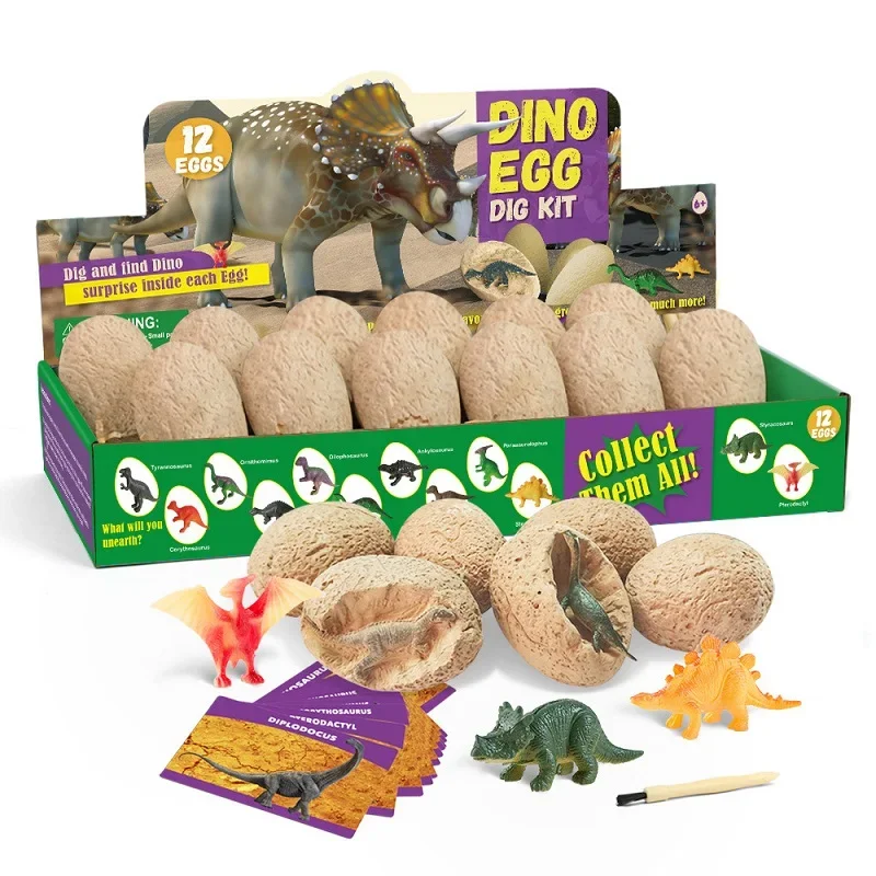 12 Uds. De huevos de dinosaurio arqueológicos para excavación fósil, juguete para chico, minería científica DIY, huevo de dinosaurio, multijugador, juguetes para recuerdos de fiesta - imagen 2