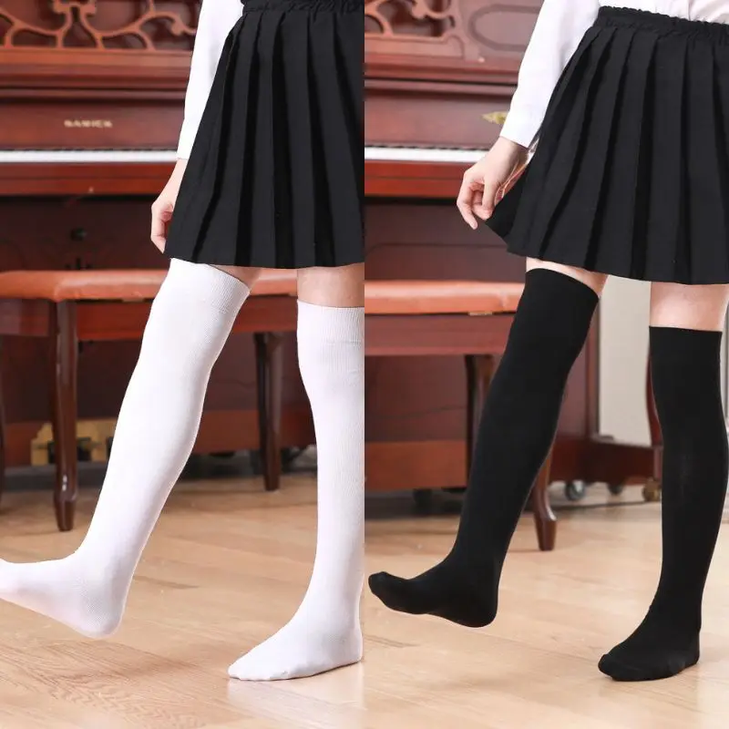 Calcetines altos de algodón para niños y niñas, medias por encima de la rodilla informales negras a la moda para la escuela, calcetines largos elásticos para niños para primavera y otoño