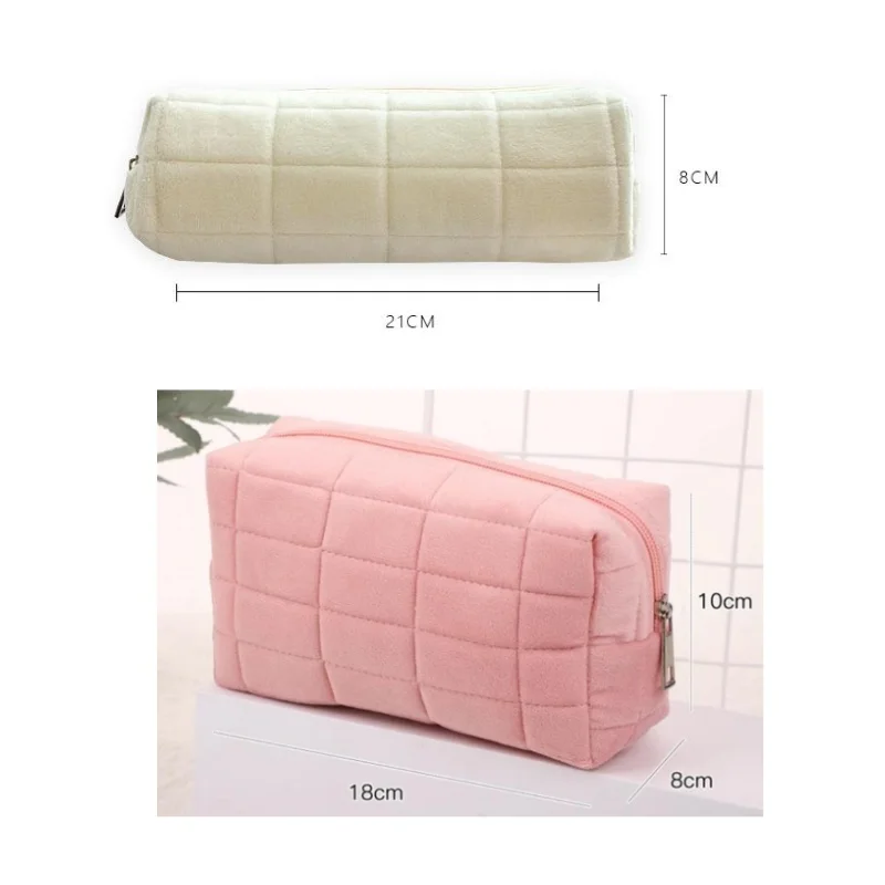 Bolsa de lápices de celosía de felpa, estuche de lápices Simple portátil con cremallera, caja de almacenamiento de papelería de gran capacidad, suministros escolares - imagen 5