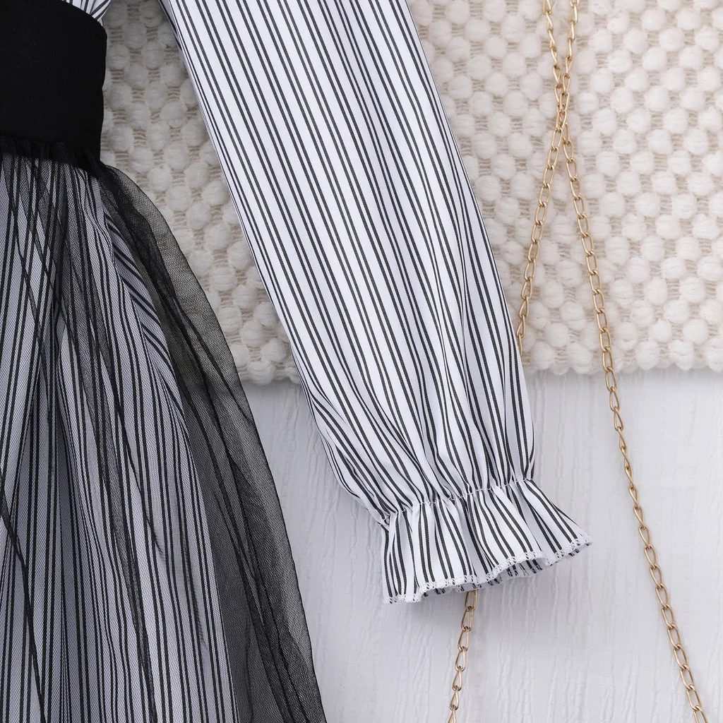 Vestido a rayas para niñas, vestidos de princesa de manga larga de verano para niños, ropa de fiesta sencilla a la moda para adolescentes de 8, 9, 10, 11 y 12 años - imagen 5