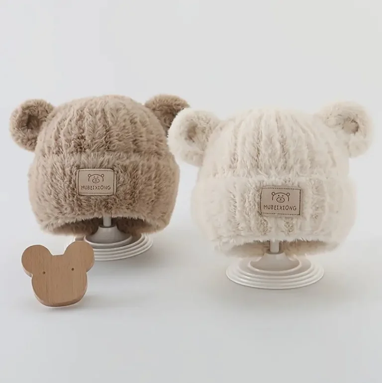 Gorro de felpa para bebé de 1 a 4 años, orejas de oso suaves y cálidas, ligero y resistente al viento, bonito diseño de oso de dibujos animados para bebé, niño y niña - imagen 2