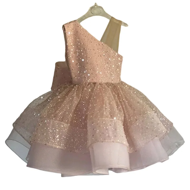 Vestido de princesa para niña, falda de lentejuelas esponjosa sin mangas, falda de princesa con lazo, venta al por mayor transfronteriza - imagen 4