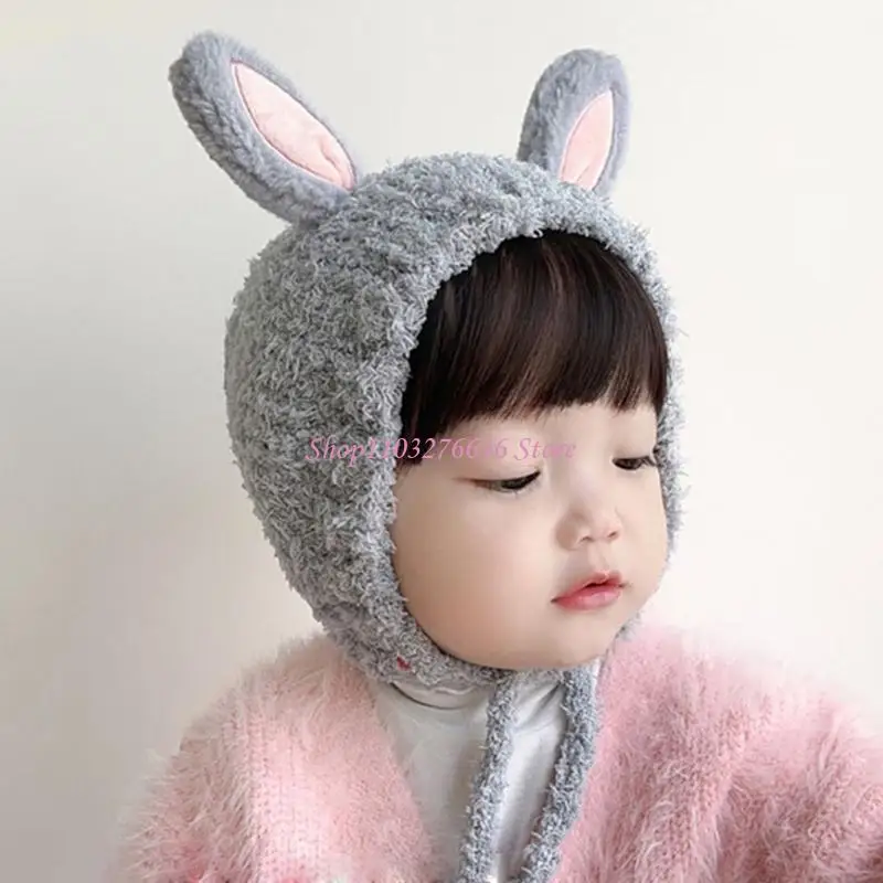 Gorro para bebé R6FD, gorro tejido con orejas conejo para otoño e invierno, gorro para niños, niñas y bebés, bonito - imagen 4