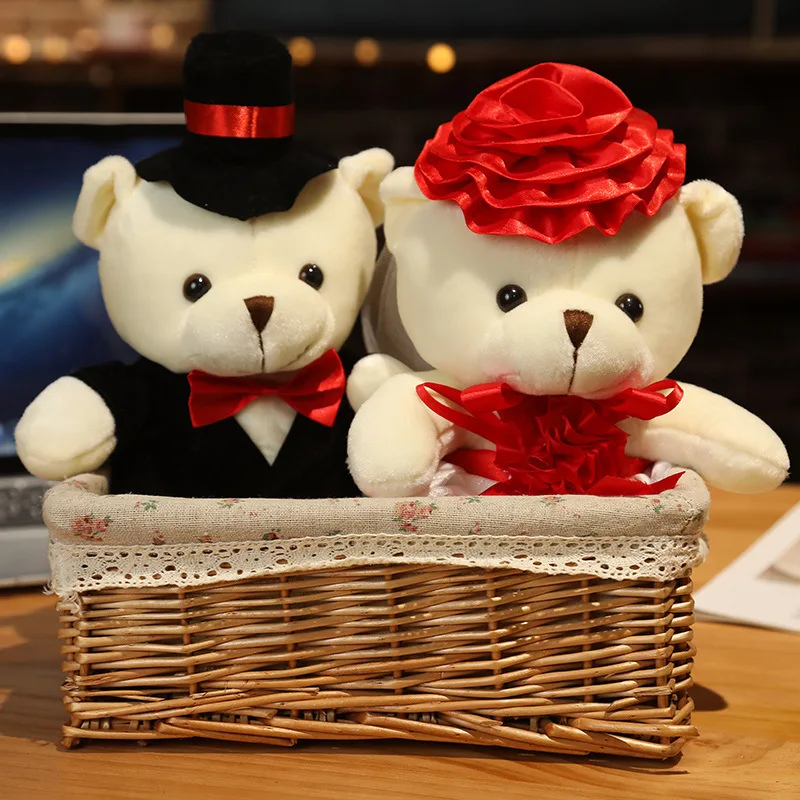 Casuales de bodas creativos de osos de peluche (par): juguetes de peluche para novia y novio: ¡perfectos para decoración de automóviles de bodas y regalos de matrimonio románticos! - imagen 2
