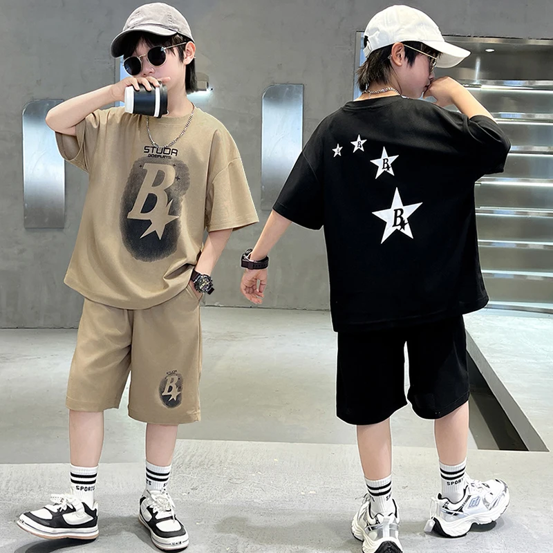 Conjunto verano niños deportivo camiseta algodón letras pantalón corto