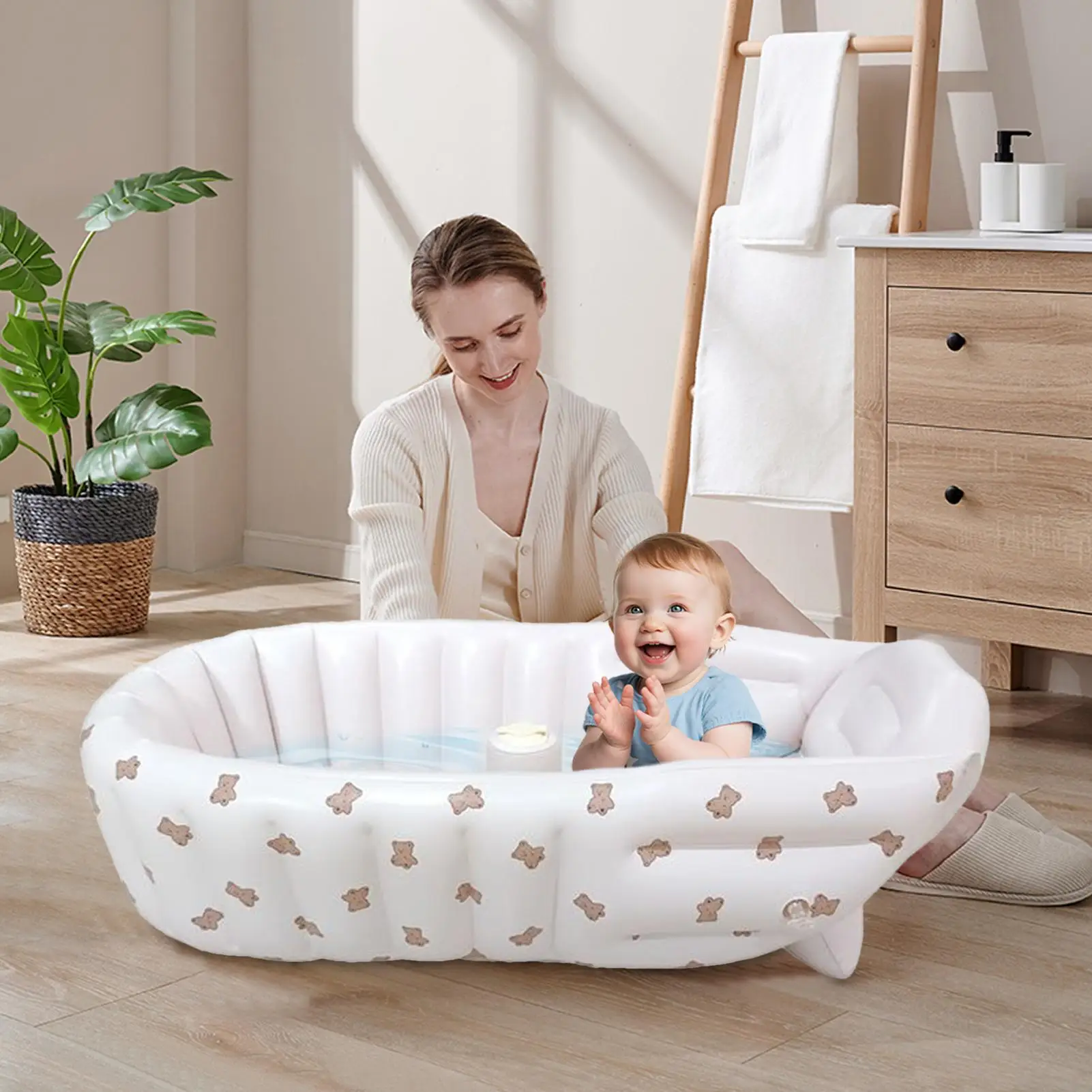 Bañera inflable para bebé, baño portátil para bebé, soporte ergonómico plegable, asiento de piscina para fregadero, baño de playa para juegos acuáticos al aire libre de verano