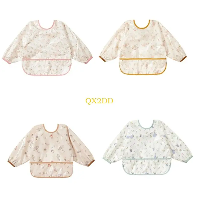 QX2D lactancia resistente a derrames manga completa delantal alimentación para niños pequeños delantal tela