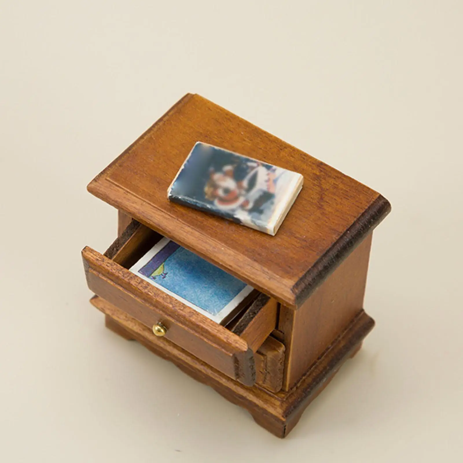 Dollhouse Bedside Table 1:12 Scale Ornament Holiday Gift Tiny Model Decoration with Drawer Pretend Play Toys Micro Landscape