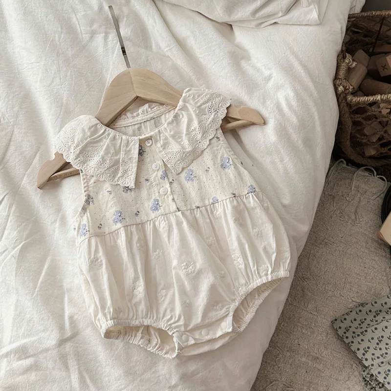 MILANCEL body sin mangas bebé niña – floral azul con encaje - imagen 4