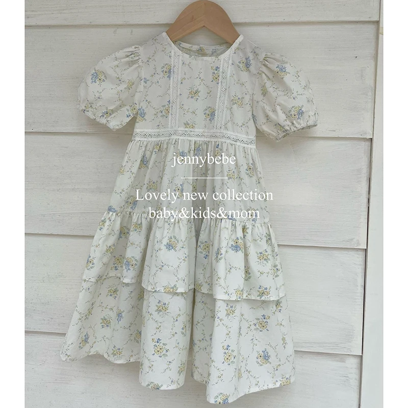 Vestido de encaje floral para niña con volantes y manga corta - imagen 5