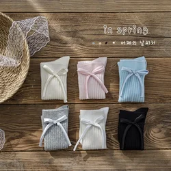 Calceterines escolares para niña - Algodón suave color caramelo con lazo