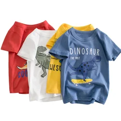 Camiseta de 2 a 9 años con dibujos de animales para bebés, niños y niñas, ropa de verano de manga corta de algodón con estampado de dinosaurios KF917