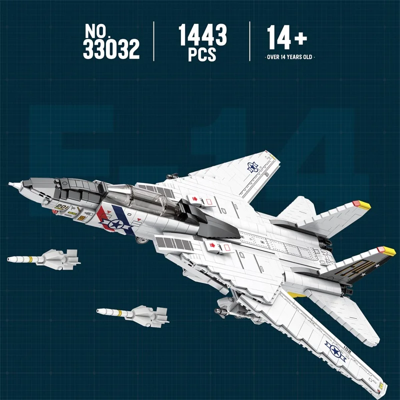 Bloques de construcción de aviones de combate militares Tomcat F14, 1443 Uds., MOC Carrier-Base, modelo de combate, juego de ladrillos, regalos de vacaciones, juguetes para niños - imagen 4