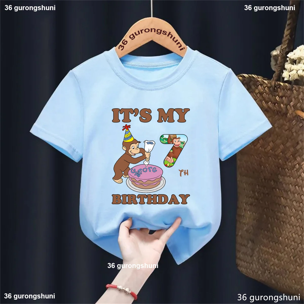2025 It's My 6th/7th Birthday Curious George Camiseta estampada niñas/niños regalo de feliz cumpleaños fiesta niños ropa mono camiseta - imagen 5