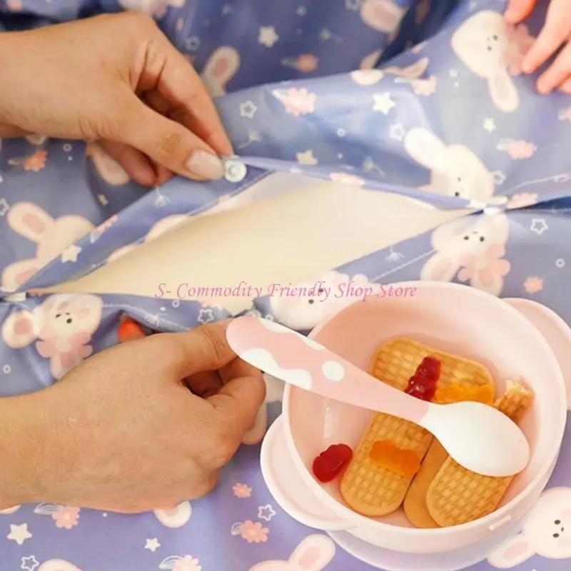 Babero alimentación bebé 85AE con funda para trona, manga larga dibujos animados, delantal lactancia - imagen 2