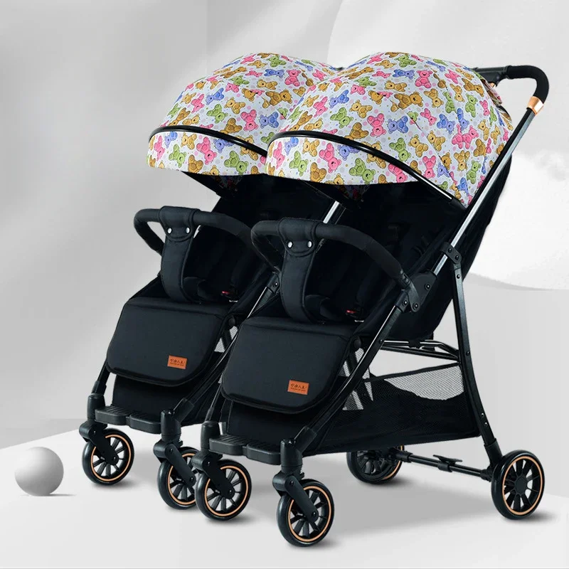 Cochecito doble ajustable con asientos reclinables divididos, ultraligero, plegable, de alta vista, con sistema de colapso de una tecla - imagen 4