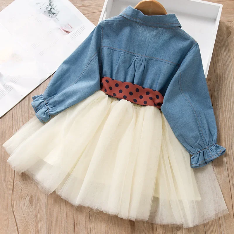 Vestido vaquero con falda de malla para niña – Otoño casual - imagen 5