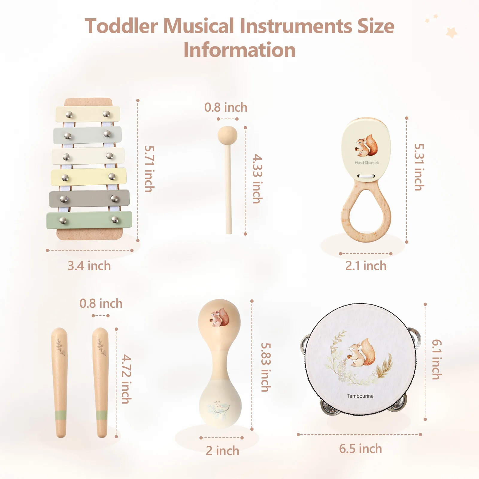 Instrumentos musicales Montessori para niños, juguetes de madera para bebés, instrumentos musicales para niños, juguetes para niños pequeños, juegos de instrumentos de ardilla, regalo - imagen 4