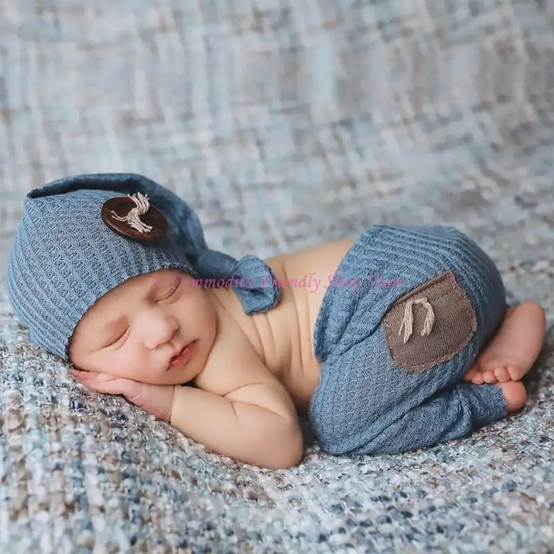 Conjunto atrezos para fotografía bebés recién nacidos, bonito sombrero y pantalones con marca nacimiento para bebés,