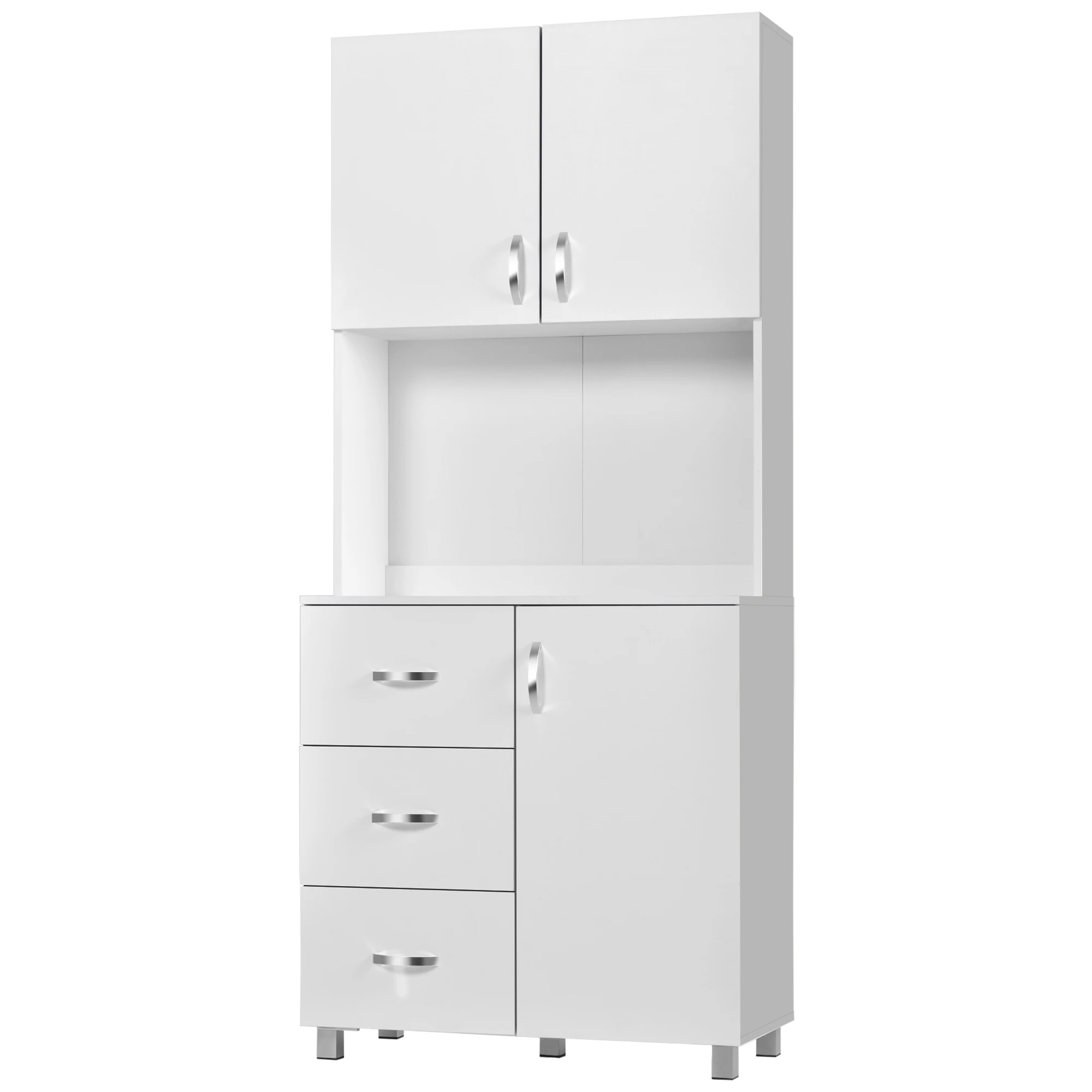 HOMCOM Armario Alacena de Cocina Alacena Alta con 3 Cajones 3 Puertas y Estantes Interiores Ajustables Mueble Auxiliar para Comedor Salón 80x39,5x183,5 cm Blanco