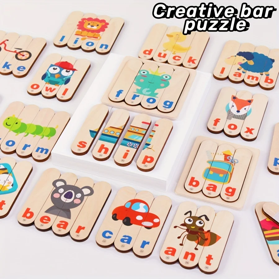 192 Uds. Rompecabezas de ortografía para niños, rompecabezas de madera de doble cara con letras, rompecabezas de juguete para niños en edad preescolar, juguete Montessori