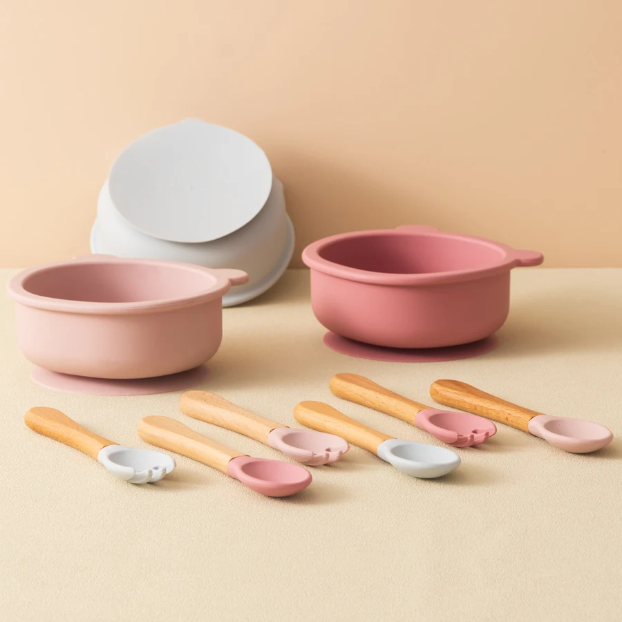 Set alimentación silicona para bebé – Tazón con oso y platos - imagen 5