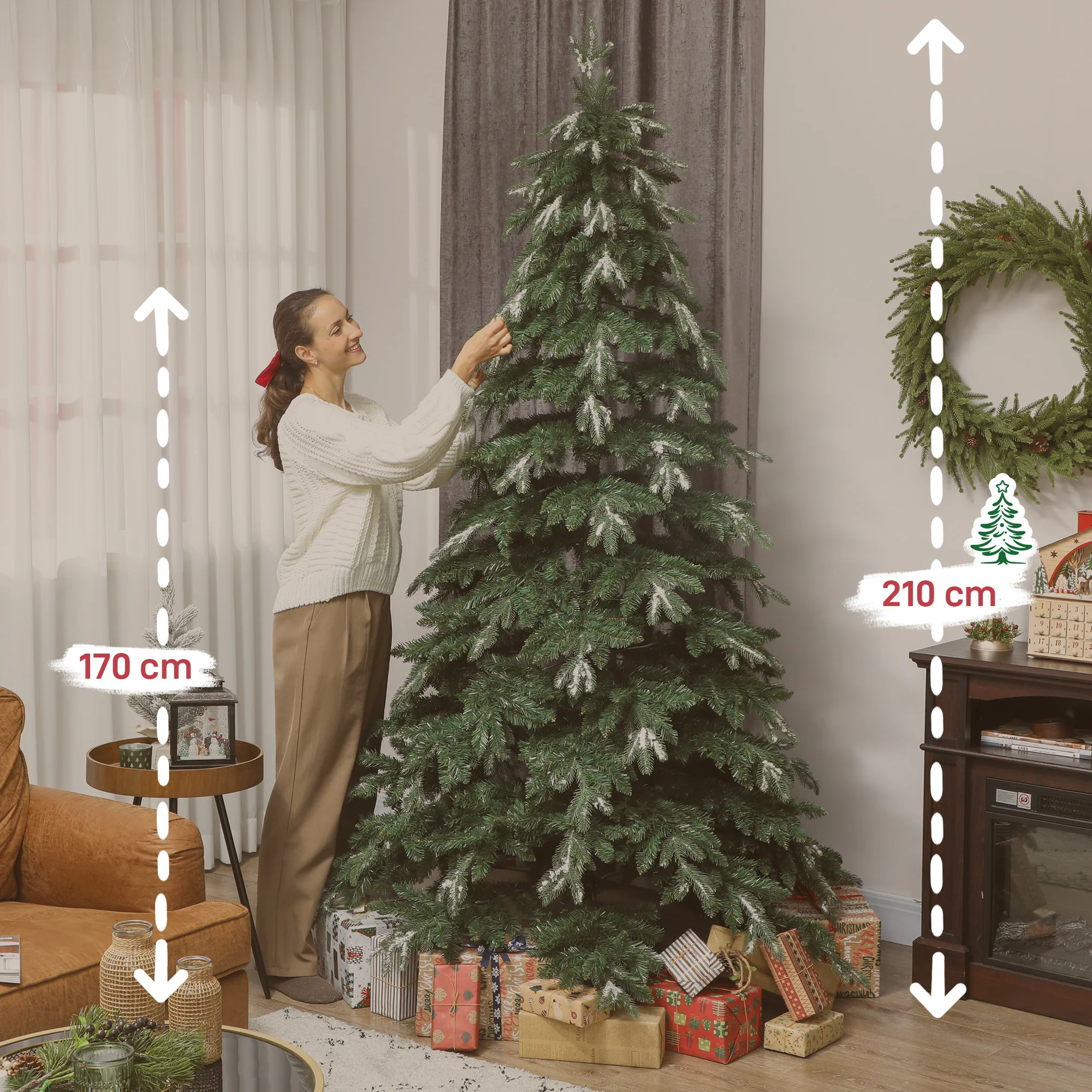 HOMCOM Árbol de Navidad Artificial 150 cm, Ramas Realistas con Efecto Nieve, Árbol de Navidad con Soporte de Acero, Base Plegable, Montaje Rápido, Decoración Navideña para Hogar, Fiesta - imagen 3