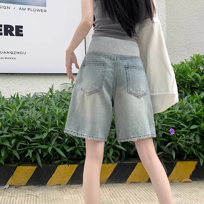 Shorts vaqueros premamá con soporte de vientre – Cómodos elásticos - imagen 3