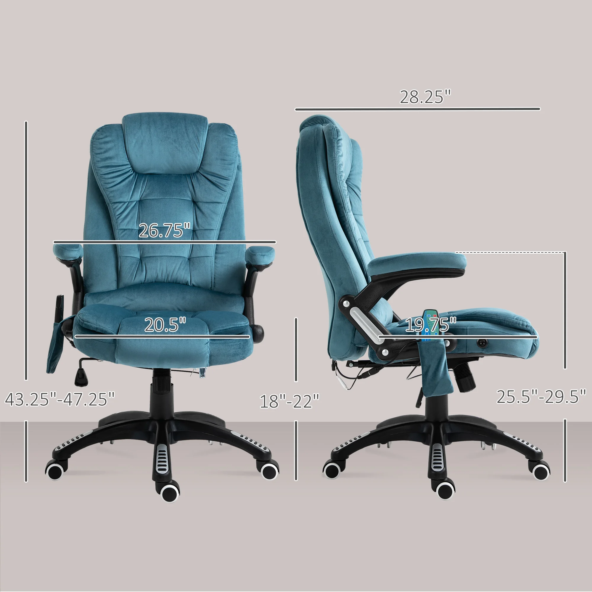 Vinsetto Silla de Oficina con Masaje Vibratorio de 6 Puntos Silla de Escritorio Giratoria con Función Basculante con Calefacción Altura Ajustable Respaldo Reclinable y Mando a Distancia - imagen 5