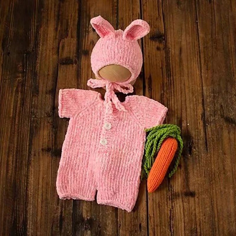 Disfraz de conejo para bebé, accesorios de fotografía, traje de conejito de Pascua para recién nacido, ropa de punto para niña de 0 meses, mono para mujer y niño - imagen 2
