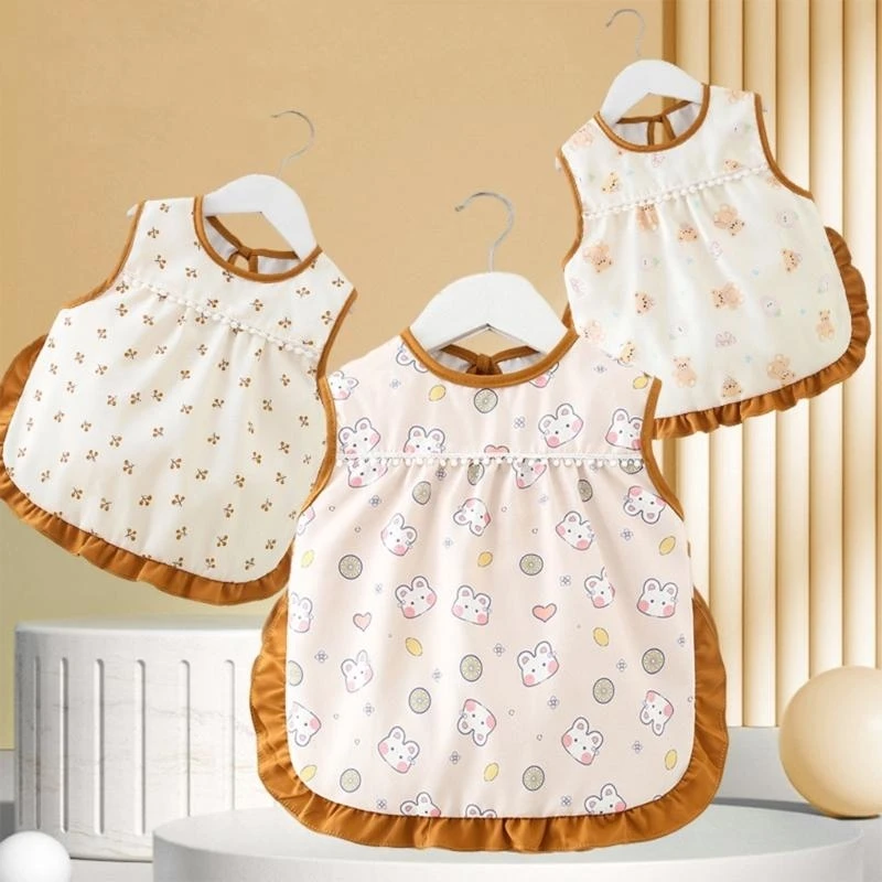 Babero impermeable M76C para niños pequeños con correa ajustable atada, delantal alimentación tela suave resistente a las