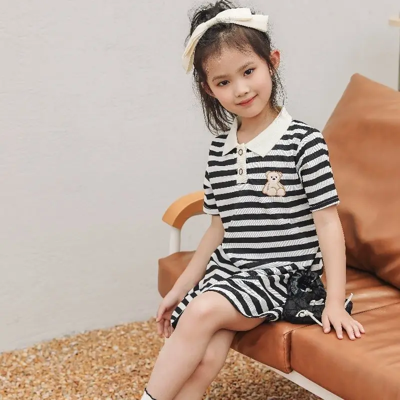 Vestido de verano para niña con estampado de oso y rayas - imagen 5