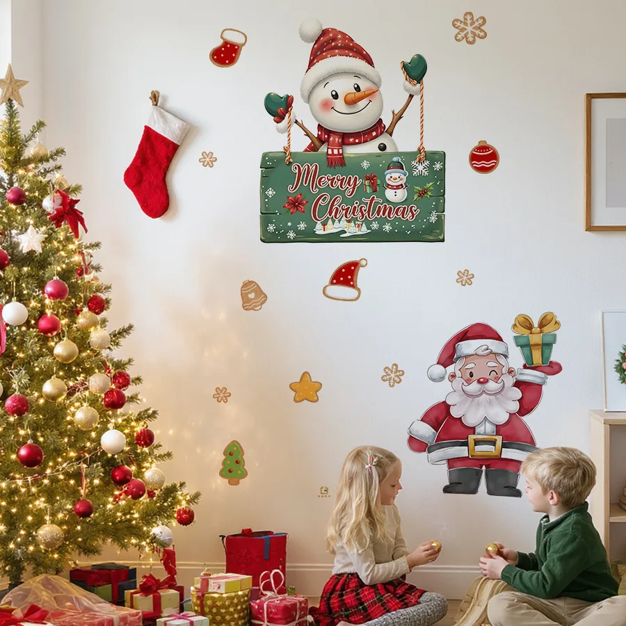 Decoración navideña, Papá Noel, muñeco de nieve, pegatinas de pared autoadhesivas, decoración para fiestas y festivales, pegatinas de pared - imagen 3