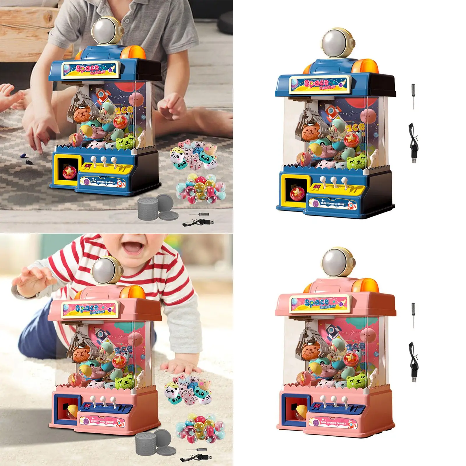 Kids Claw Machine Toy with Mini Dolls, Tokens, Tumbler Doll Claw Game Toy