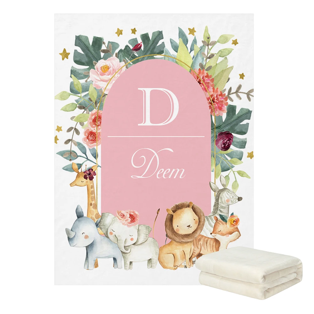 LVYZIHO Juego de cama para bebé con nombre personalizado de animales de la selva para niñas, juego de cama de regalo para niños pequeños, juego de cama para Baby Shower - imagen 3