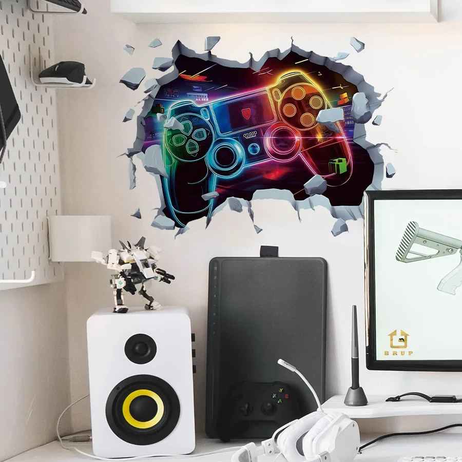 Pegatinas de pared creativas para dormitorio, sala de juegos, decoración de fondo de pared, controlador de juego, calcomanía de pared, papel tapiz autoadhesivo - imagen 3