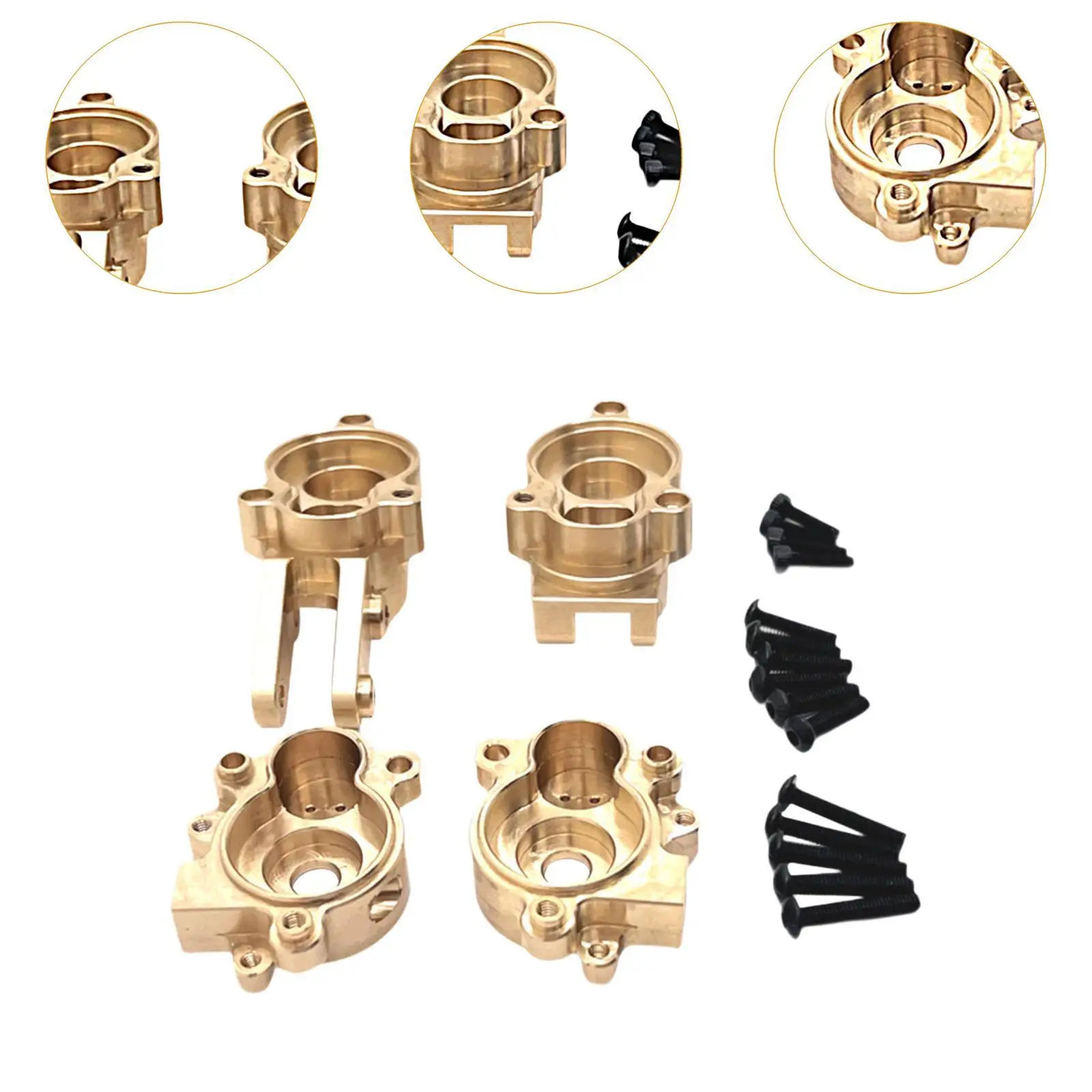 4Pcs 1/10 Rear Steering Knuckles and Gear Cover Brass Rear Steering Cup Upgrade for Yk4106 Trucks RC Hobby Car Model Accessories